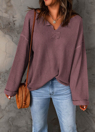 Notched Neck Drop Shoulder Blouse - MimiStylez
