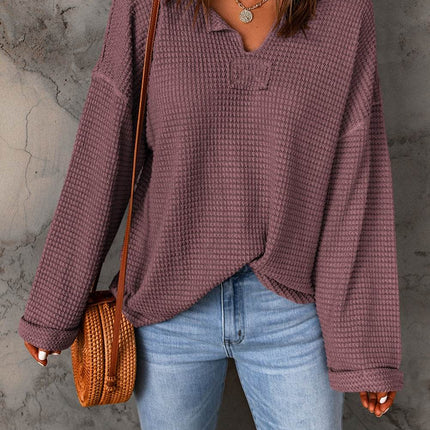 Notched Neck Drop Shoulder Blouse - MimiStylez