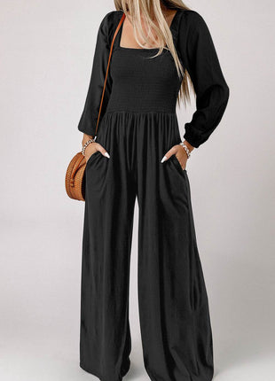 Square Neck Raglan Sleeve Jumpsuit with Pocket - MimiStylez