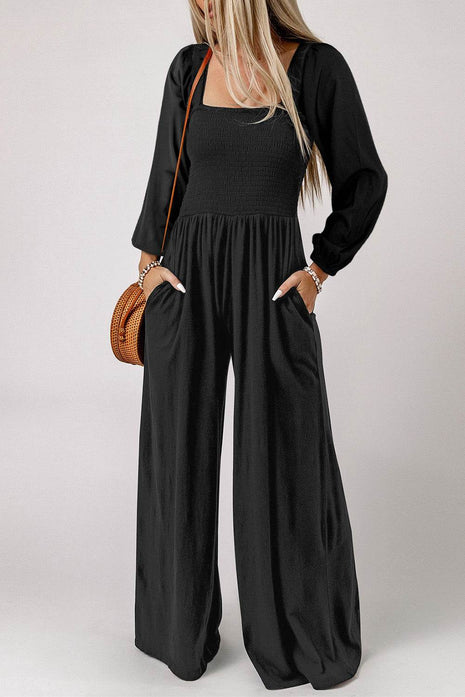 Square Neck Raglan Sleeve Jumpsuit with Pocket - MimiStylez