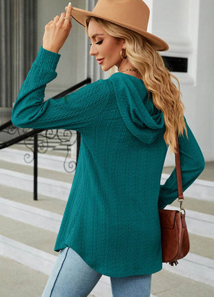 Decorative Button Drawstring Long Sleeve Hoodie - MimiStylez