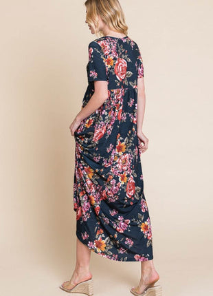 BOMBOM Floral Short Sleeve Maxi Dress - MimiStylez