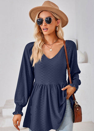 V-Neck Lantern Sleeve Blouse - MimiStylez