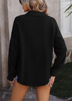 Textured Pocketed Button Up Dropped Shoulder Shirt - MimiStylez