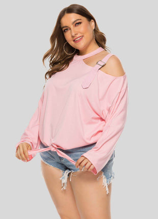 Plus Size Cold-Shoulder Tied Top - MimiStylez