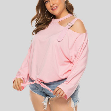 Plus Size Cold-Shoulder Tied Top - MimiStylez