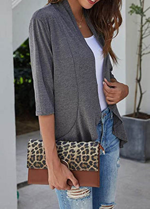 Open Front Three-Quarter Sleeve Cardigan - MimiStylez