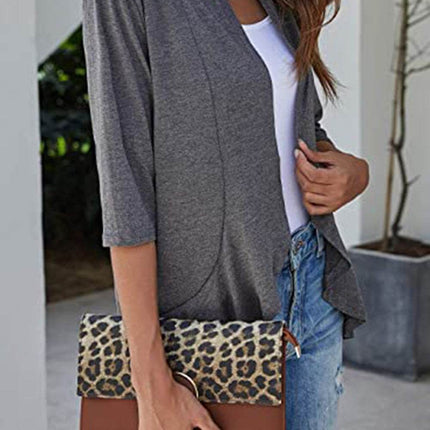 Open Front Three-Quarter Sleeve Cardigan - MimiStylez