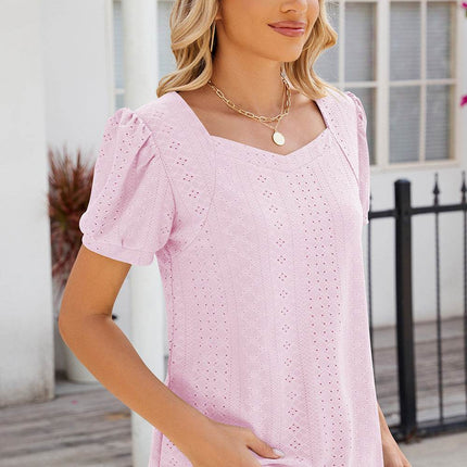 Eyelet Puff Sleeve T-Shirt - MimiStylez