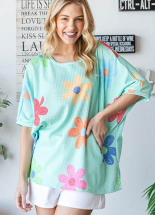 HOPELY Floral Waffle Oversize T-Shirt - MimiStylez