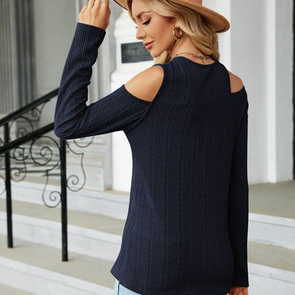 Dropped Shoulder Long Sleeve Blouse - MimiStylez
