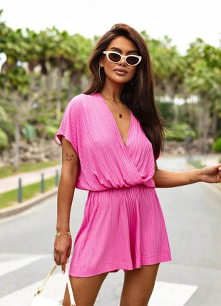 Surplice Short Sleeve Romper - MimiStylez