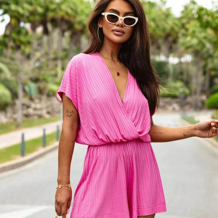 Surplice Short Sleeve Romper - MimiStylez