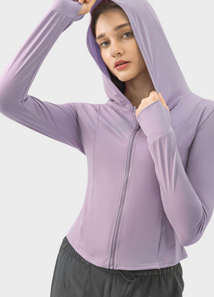 Pocketed Zip Up Hooded Long Sleeve Active Outerwear - MimiStylez