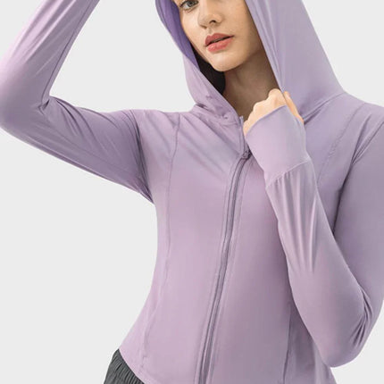 Pocketed Zip Up Hooded Long Sleeve Active Outerwear - MimiStylez