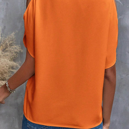 Notched Cold Shoulder Blouse - MimiStylez