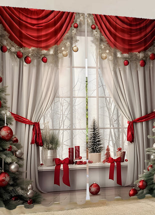 2PCs Curtain Christmas Series Curtain 3D Digital Printing