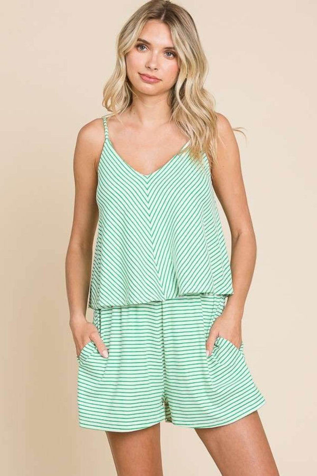 Culture Code Full Size Double Flare Striped Romper - MimiStylez
