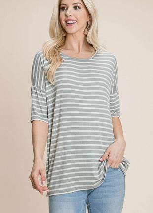 BOMBOM Striped Round Neck T-Shirt - MimiStylez