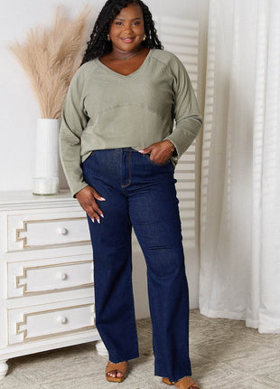 Culture Code Full Size V-Neck Long Sleeve T-Shirt - MimiStylez