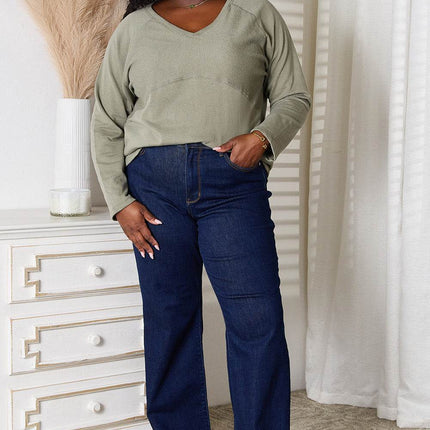 Culture Code Full Size V-Neck Long Sleeve T-Shirt - MimiStylez