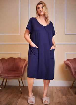 Plus Size Round Neck Short Sleeve Lounge Dress - MimiStylez