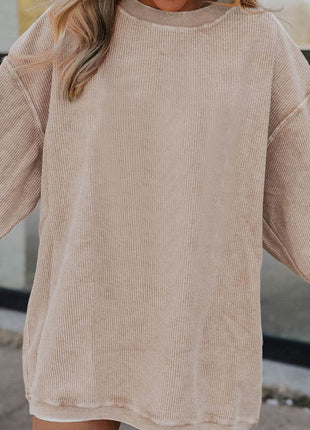 Ribbed Round Neck Drop Shoulder Sweatshirt - MimiStylez
