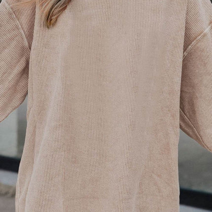 Ribbed Round Neck Drop Shoulder Sweatshirt - MimiStylez