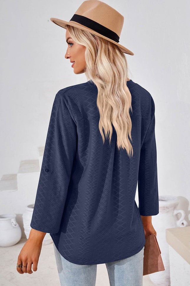 Notched Roll-Tab Sleeve T-Shirt - MimiStylez