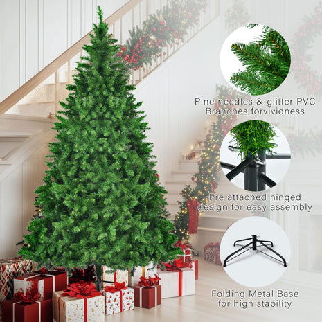 8ft, 6ft, 4ft Pre-Lit Green Pine Christmas Tree, 3 Articulated Christmas Trees With 820 Warm Yellow LED Lights & 2539 Branch Tips