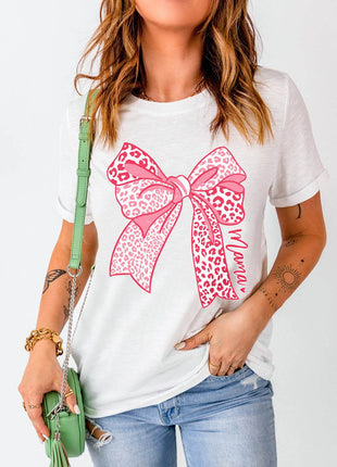 Bow Graphic Round Neck Short Sleeve T-Shirt - MimiStylez