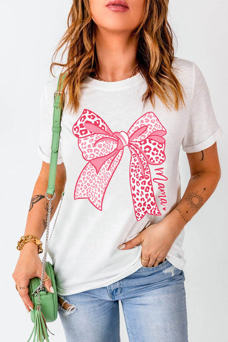 Bow Graphic Round Neck Short Sleeve T-Shirt - MimiStylez