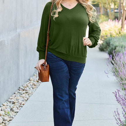 Basic Bae Full Size V-Neck Lantern Sleeve Blouse - MimiStylez