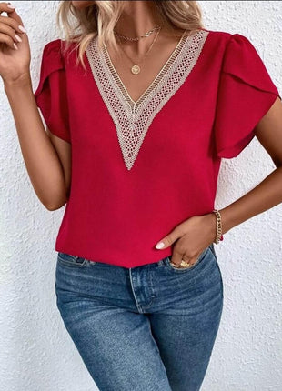 V-Neck Petal Sleeve Blouse - MimiStylez