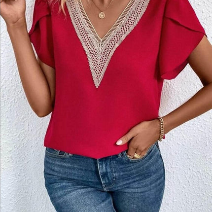 V-Neck Petal Sleeve Blouse - MimiStylez