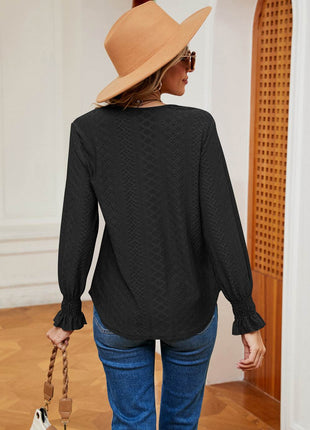 Contrast Flounce Sleeve Blouse - MimiStylez