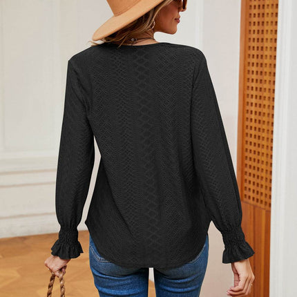 Contrast Flounce Sleeve Blouse - MimiStylez
