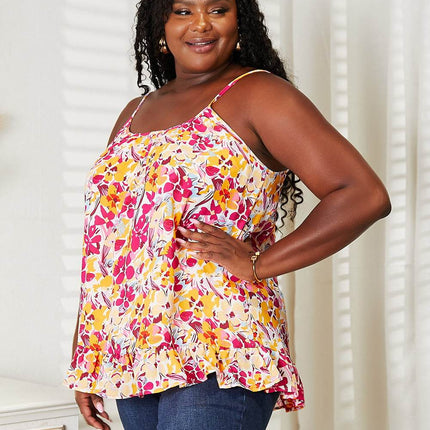 Double Take Floral Scoop Neck Ruffle Hem Cami - MimiStylez