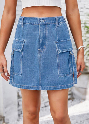 Pocketed Buttoned Denim Skirt - MimiStylez
