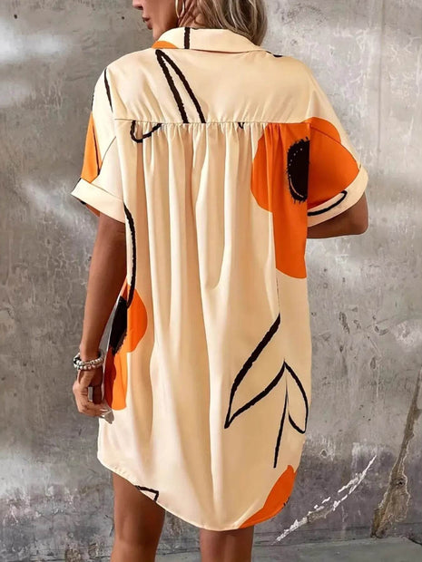 Printed Button-Front Shirt Dress - MimiStylez