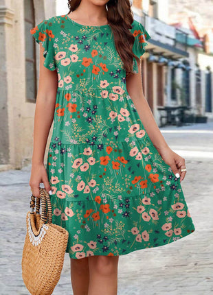 Printed Round Neck Tiered Dress - MimiStylez