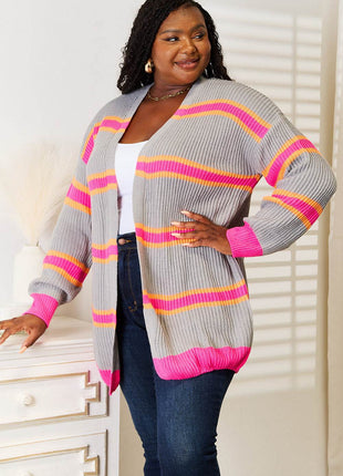 Woven Right Ribbed Long Sleeve Cardigan - MimiStylez