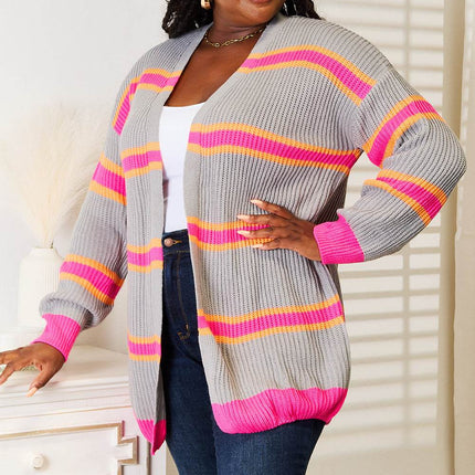 Woven Right Ribbed Long Sleeve Cardigan - MimiStylez
