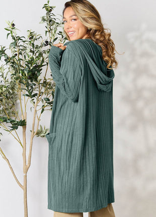 Basic Bae Full Size Hooded Sweater Cardigan - MimiStylez