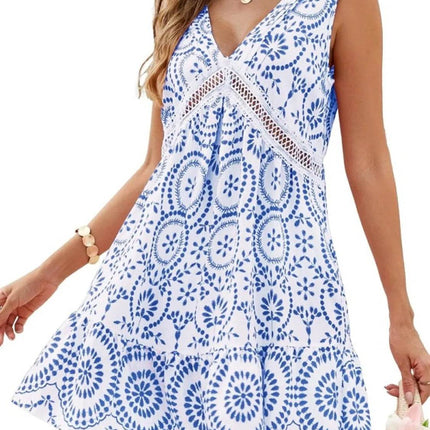 Printed V-Neck Sleeveless Mini Dress - MimiStylez