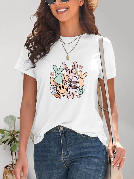 Graphic Round Neck Short Sleeve T-Shirt - MimiStylez