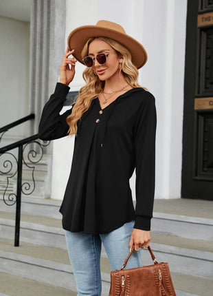 Long Sleeve Hooded Blouse - MimiStylez