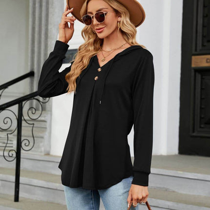 Long Sleeve Hooded Blouse - MimiStylez