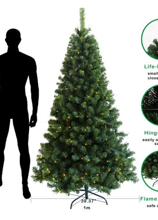 6FT Pre Lit Christmas Tree - 300 LED Lights, 1000 Branch Tips With Foldable Stand
