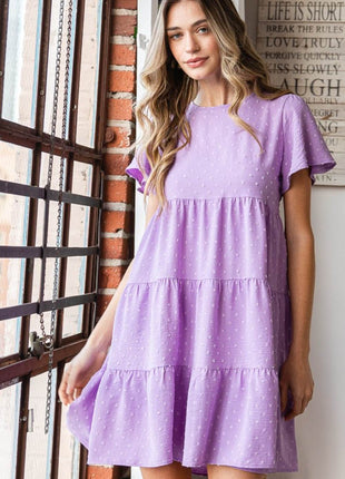 Heimish Full Size Swiss Dot Short Sleeve Tiered Dress - MimiStylez